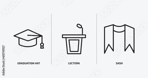 education collection. outline icons set. education collection. icons such as graduation hat, lectern, sash vector. can be used web and mobile.