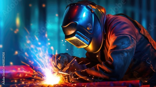 Men wearing helmets and doing welding, Men wearing safety gear and doing welding, heavy-duty industry and manufacturing plant, iron and metal industry workers, cutting metal with safety gear