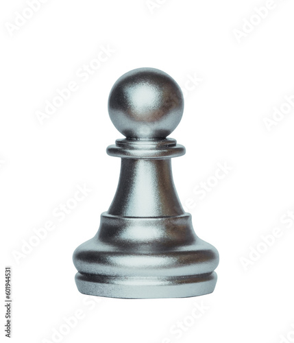 Silver Chess pawn isolated on transparent Background.