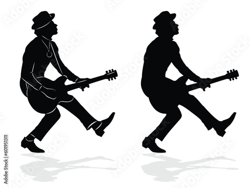 isolated silhouette of a guitarist player , vector drawing