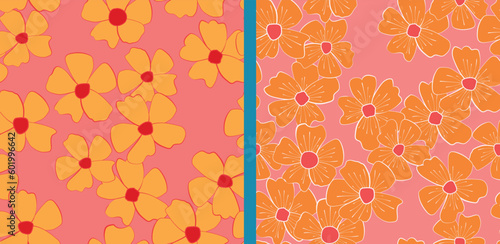 dusty orange flowers on pink background seamless pattern. summer floral background illustration