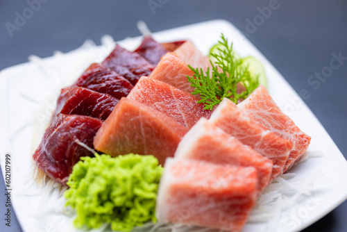 Dish of japanese foods sashimi with Toro