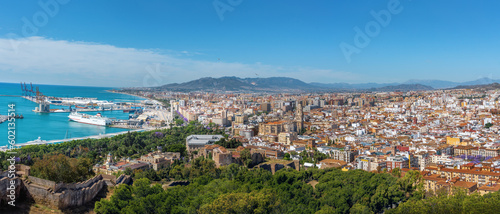 Panoramic aerial view with Porto of Malaga, Cathedral and Alcazaba - Malaga, Andalusia, Spain