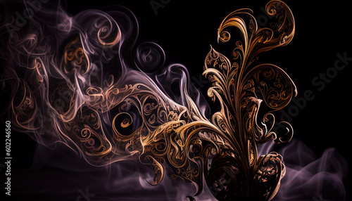 smoke abstractions forming whimsical shapes on a dark background.