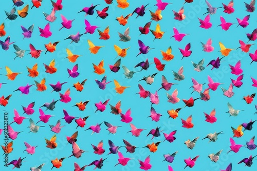 roup of hummingbirds hovering simple minimal tech illustration.