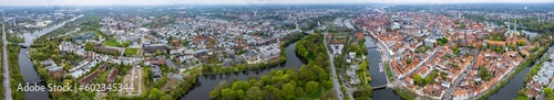 Aerial view around the city Lübeck in Germany on a spring day 