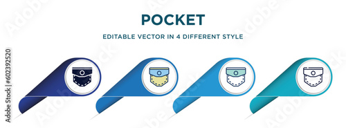 pocket icon in 4 different styles such as filled, color, glyph, colorful, lineal color. set of vector for web, mobile, ui