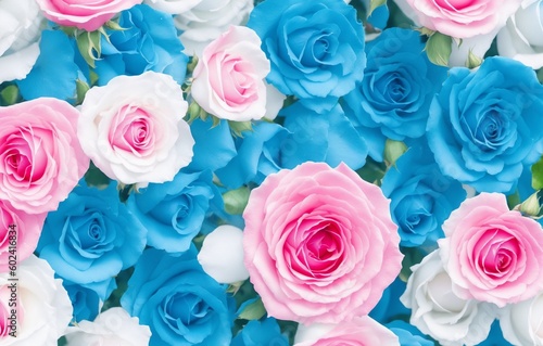 Composition of roses on blue background (Generative AI)