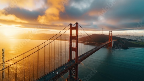Golden Gate, San Franciso, at sunset. Generative AI