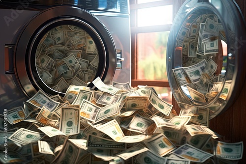 Washing money in a washing machine. Money laundering. Generative AI.