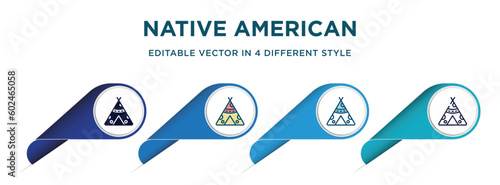native american wigwam icon in 4 different styles such as filled, color, glyph, colorful, lineal color. set of vector for web, mobile, ui