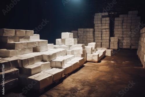 Cocaine warehouse illegal drug production. Criminal problems concept and drug abuse. Generative AI