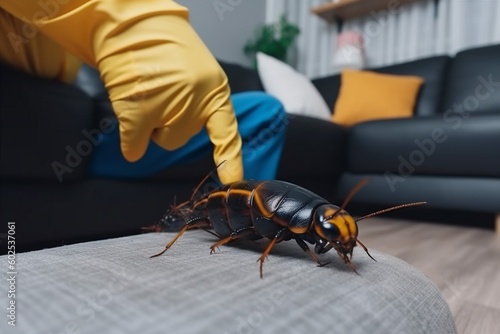 exterminator sofa insect cockroach kill termite control pesticide uniform pest. Generative AI.