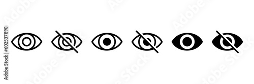 Eyes vector icon set. Linear sign of open and closed eyes. Confidential information symbol