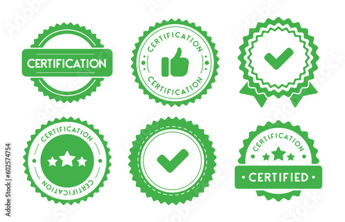 Certification and certified green stamp. Set of green certified badges