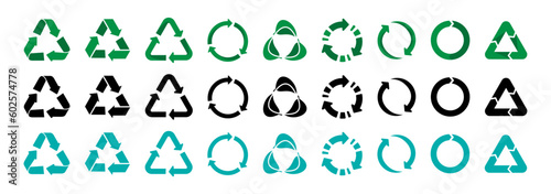 Recycling arrow symbol collection. Set of recycle arrow icons