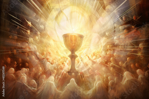 A captivating illustration of the Eucharist surrounded by rays of light, symbolizing the presence of Christ during the Corpus Christi celebration Generative AI