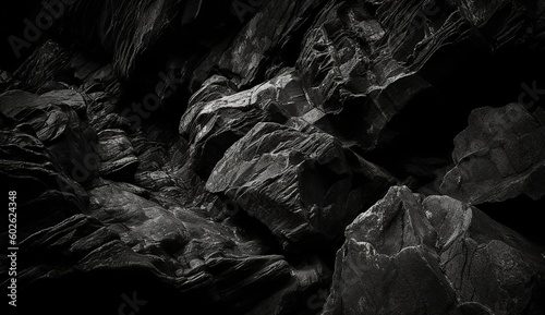Black rock background. Dark gray stone texture. Black grunge background. ai
