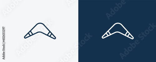 australian boomerang icon. Outline australian boomerang icon from culture and civilization collection. Linear vector isolated on white and dark blue background. Editable australian boomerang symbol.