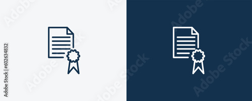 qualification icon. Outline qualification icon from distance learning collection. Linear vector isolated on white and dark blue background. Editable qualification symbol..