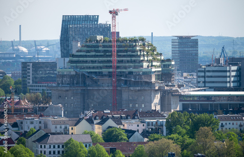 More than 4000 trees are planted on top of a world war 2 bunker in Hamburg, Germany. On May 15th 2023 the green roof project is still under construction..