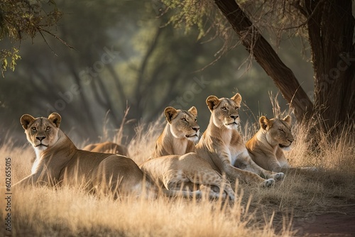 A Pride of Lions Lounging in the Savanna - AI Generated