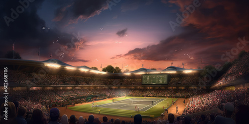 Vibrant Tennis Aesthetics: Wimbledon Art Concept. Generative AI