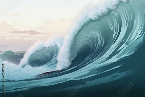  tidal wave closeup cartoon style Generative AI