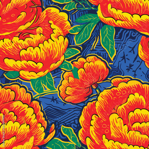 Seamless Colorful Peony Pattern.Seamless pattern of peonys in colorful style. Add color to your digital project with our pattern!