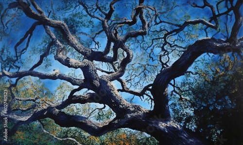  a painting of a large tree with no leaves on it. generative ai