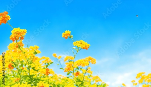 Yellow spring flowers in a sunny field from Generative AI
