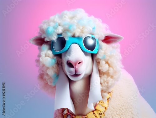 Fashionable sheep with eyeglasses. AI generated