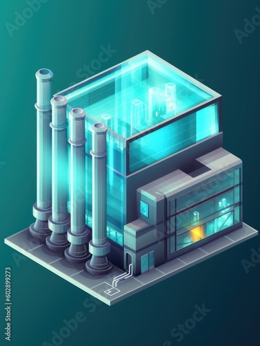 A cogeneration icon with translucent glass isometric view. Generative AI