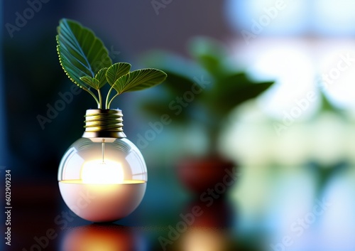 Nature and Technology Connection Light Bulb and Tree AI Generative