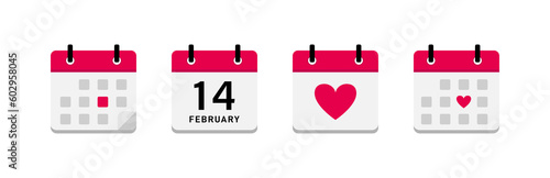 Valentine day calendar icons. Love planner calendar icon