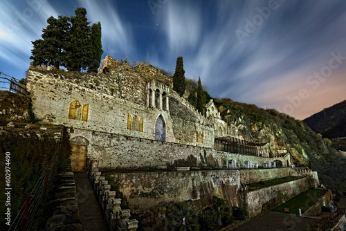 Night at the Ciucioi garden: a 19th century monumental garden built in Gothic and Arabesque style. Lavis, Trentino, Italy.