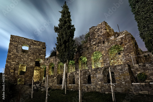 Night at the Ciucioi garden: a 19th century monumental garden built in Gothic and Arabesque style. Lavis, Trentino, Italy.