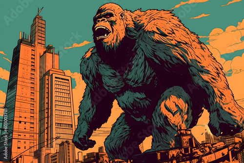 King Kong at the skyscrapers. Generative AI