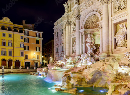 Famous Trevi fountain at night in Rome, Italy