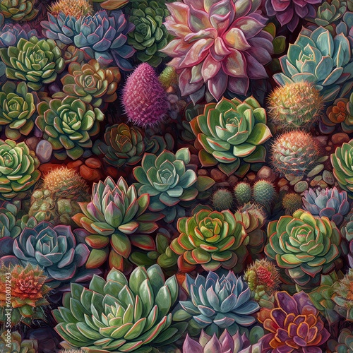 Colorful Succulent Cactus Seamless Pattern