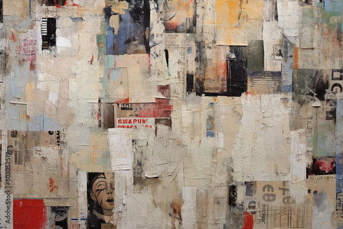 old torn newspapers and posters on the wall wallpaper. generative AI