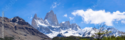 Scenic landscapes of Mount Cerro Fitz Roy in Patagonia near El Chalten, El Calafate and lake Capri.