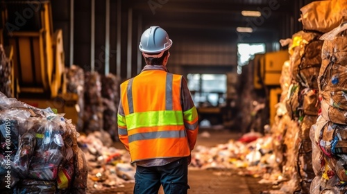 recycling worker sorting materials at a recycling center. generative ai