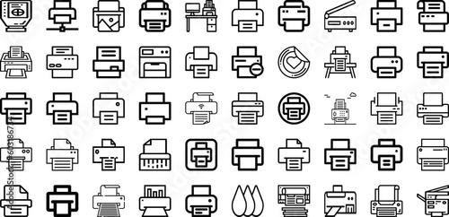 Set Of Printer Icons Collection Isolated Silhouette Solid Icons Including Printer, Office, Equipment, Technology, Print, Machine, Paper Infographic Elements Logo Vector Illustration