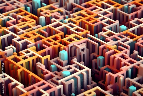 a multi-colored maze 3D maze with no solution. Generative AI