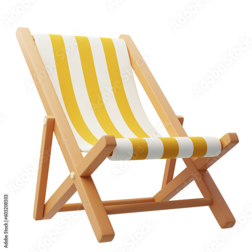 Vacation icon beach sunbed, wooden deck chair. Summertime relax.