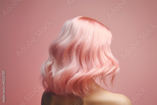 Pink colored hair in wavy bob style. Generative AI illustration