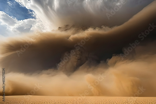 Generative AI image of a huge sandstorm. Sandstorm is a common occurrence in the desert