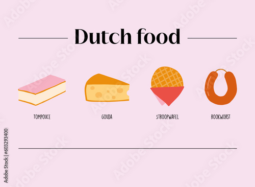 Illustration of various Dutch food favourites