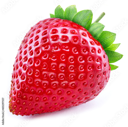 One ripe strawberry isolated on white background.